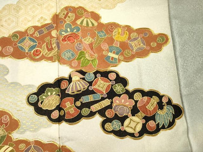 平和屋着物■豪華色留袖　駒刺繍　雲取り宝尽くし文　暈し染め　金彩　正絹　逸品　DABI3687ya