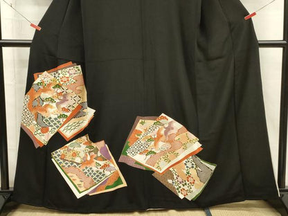 平和屋着物■豪華黒留袖　駒刺繍　色紙飛鶴花文　金彩　正絹　逸品　DABI3689ya