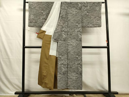 平和屋着物■上質な小紋　型染め　風景花文　正絹　逸品　DABI3696ya