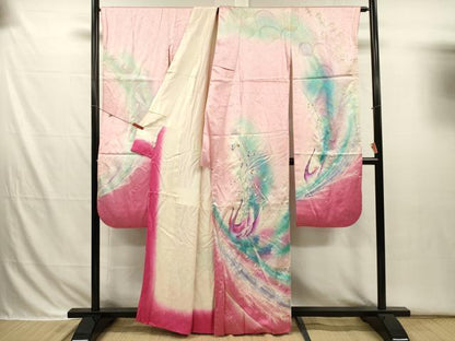 平和屋着物■写真家・秋山庄太郎　振袖　孔雀文　暈し染め　金銀彩　鈴乃屋扱い　正絹　逸品　DABI3704ya