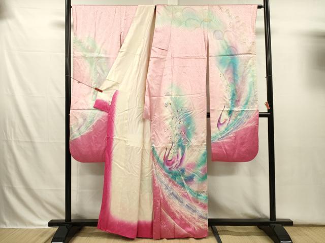 平和屋着物■写真家・秋山庄太郎　振袖　孔雀文　暈し染め　金銀彩　鈴乃屋扱い　正絹　逸品　DABI3704ya