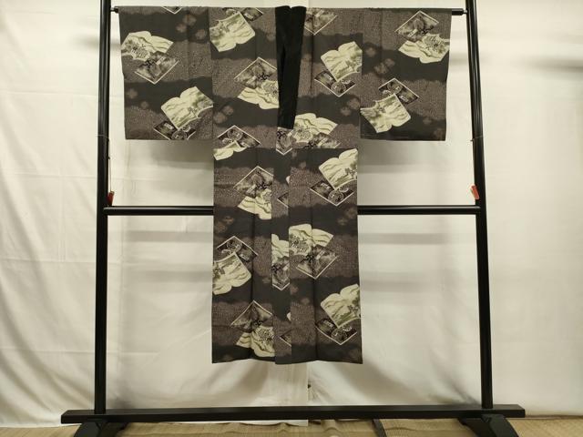平和屋着物■男性　長襦袢　袷　冊子風景文　正絹　逸品　DABI3705ya