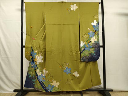 平和屋着物■豪華振袖　駒刺繍　舞蝶花文　暈し染め　金銀彩　正絹　逸品　DABI3709ya