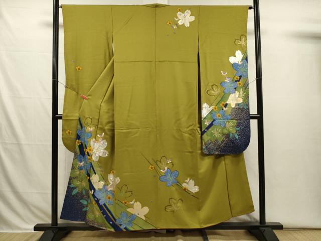 平和屋着物■豪華振袖　駒刺繍　舞蝶花文　暈し染め　金銀彩　正絹　逸品　DABI3709ya