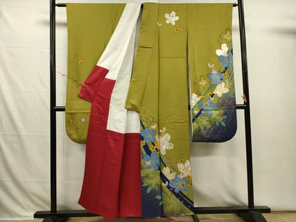 平和屋着物■豪華振袖　駒刺繍　舞蝶花文　暈し染め　金銀彩　正絹　逸品　DABI3709ya