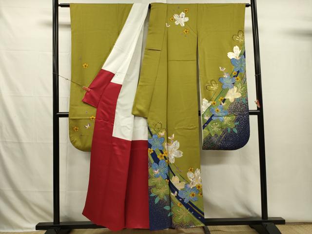 平和屋着物■豪華振袖　駒刺繍　舞蝶花文　暈し染め　金銀彩　正絹　逸品　DABI3709ya