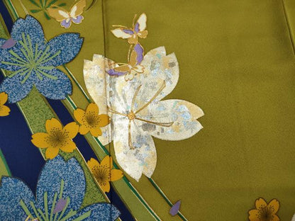 平和屋着物■豪華振袖　駒刺繍　舞蝶花文　暈し染め　金銀彩　正絹　逸品　DABI3709ya