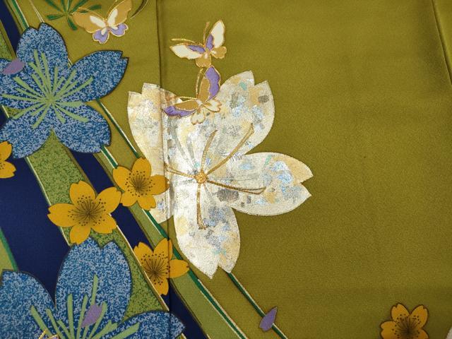 平和屋着物■豪華振袖　駒刺繍　舞蝶花文　暈し染め　金銀彩　正絹　逸品　DABI3709ya