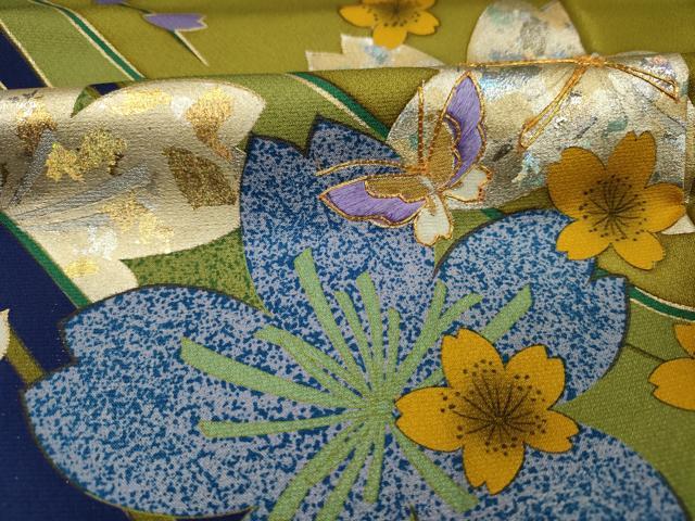 平和屋着物■豪華振袖　駒刺繍　舞蝶花文　暈し染め　金銀彩　正絹　逸品　DABI3709ya