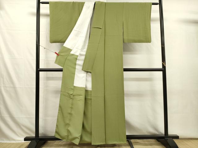平和屋着物■ファッションデザイナー 花井幸子　色無地　霞地紋　青丹色　正絹　逸品　DABI3710ya