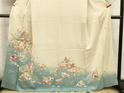 平和屋着物■訪問着　作家物　刺繍　風景花文　暈し染め　正絹　逸品　DABI3712ya