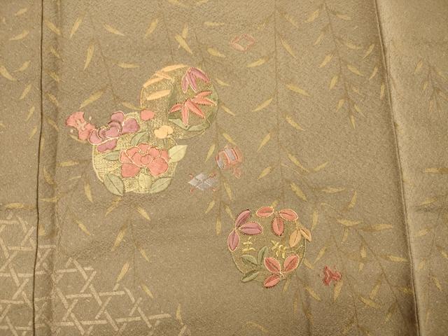 平和屋着物■訪問着　駒刺繍　絞り　宝尽くし花丸文　金彩　正絹　逸品　DABI3714ya