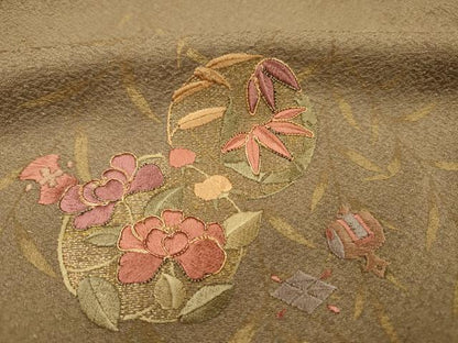 平和屋着物■訪問着　駒刺繍　絞り　宝尽くし花丸文　金彩　正絹　逸品　DABI3714ya
