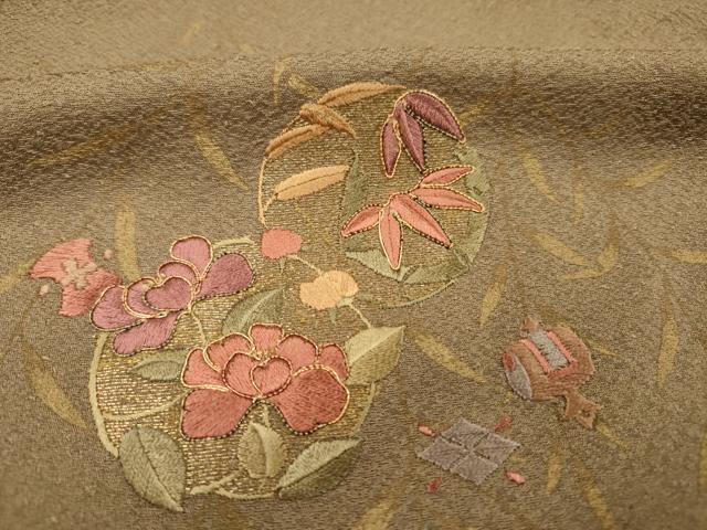 平和屋着物■訪問着　駒刺繍　絞り　宝尽くし花丸文　金彩　正絹　逸品　DABI3714ya