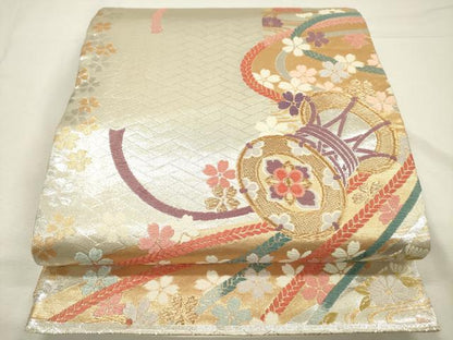 平和屋着物◎六通柄袋帯　唐織　花鼓文　金銀糸　正絹　逸品　DABI3716ya