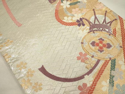 平和屋着物◎六通柄袋帯　唐織　花鼓文　金銀糸　正絹　逸品　DABI3716ya