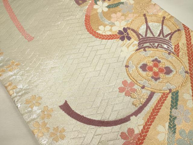 平和屋着物◎六通柄袋帯　唐織　花鼓文　金銀糸　正絹　逸品　DABI3716ya