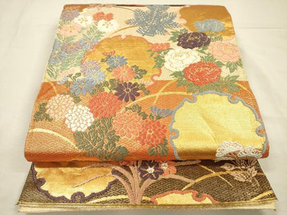 平和屋着物◎佐賀錦　六通柄袋帯　唐織　雪輪花文　金糸　正絹　逸品　DABI3717ya