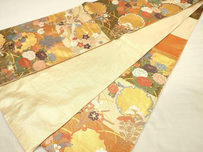 平和屋着物◎佐賀錦　六通柄袋帯　唐織　雪輪花文　金糸　正絹　逸品　DABI3717ya