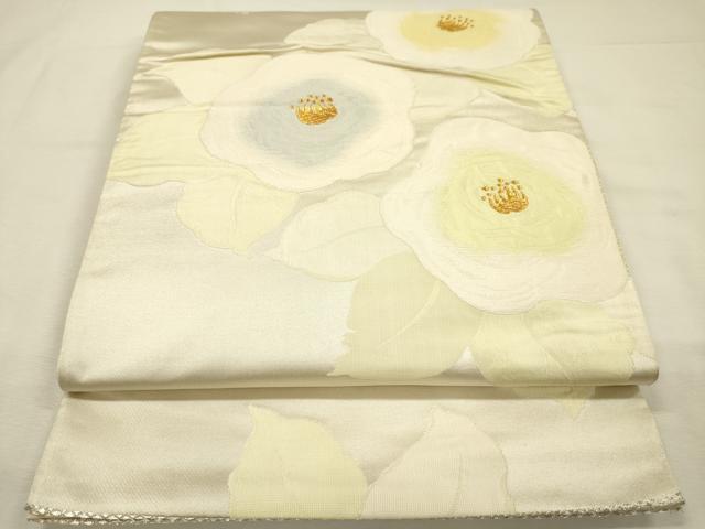 平和屋着物◎六通柄袋帯　草花文　金糸　正絹　逸品　DABI3719ya