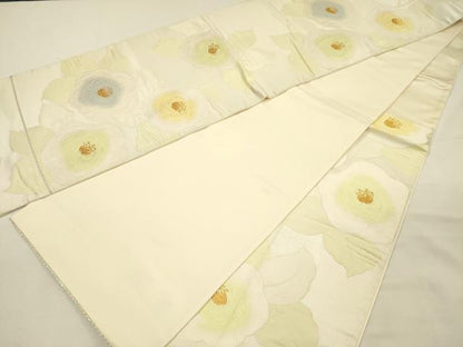 平和屋着物◎六通柄袋帯　草花文　金糸　正絹　逸品　DABI3719ya