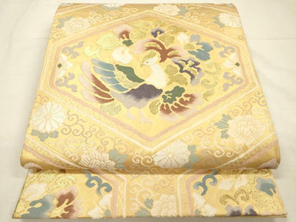 平和屋着物◎六通柄袋帯　唐織　花鳥文　金糸　正絹　逸品　DABI3720ya