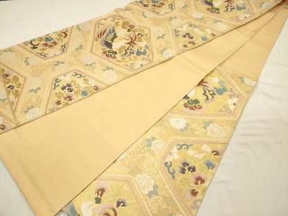 平和屋着物◎六通柄袋帯　唐織　花鳥文　金糸　正絹　逸品　DABI3720ya