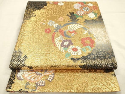 平和屋着物◎六通柄袋帯　唐織　鳳凰舞蝶花文　金銀糸　正絹　逸品　DABI3721ya