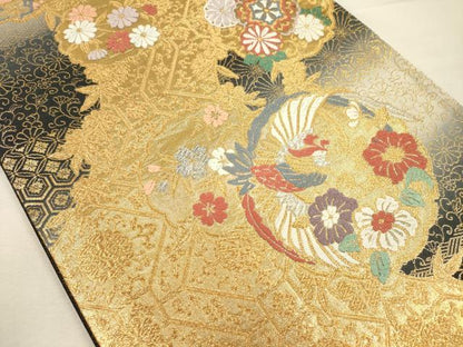 平和屋着物◎六通柄袋帯　唐織　鳳凰舞蝶花文　金銀糸　正絹　逸品　DABI3721ya