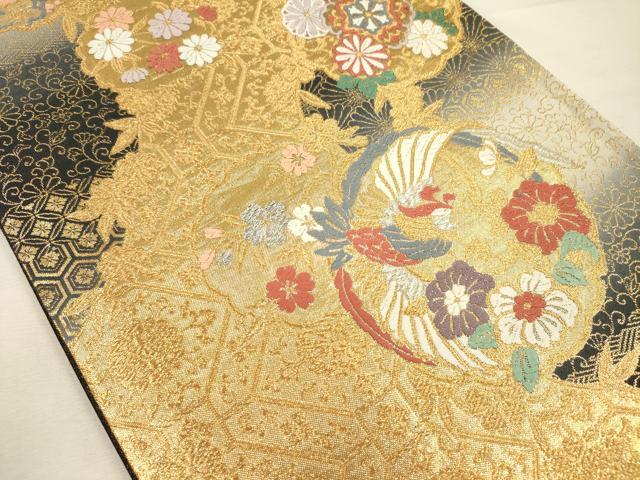 平和屋着物◎六通柄袋帯　唐織　鳳凰舞蝶花文　金銀糸　正絹　逸品　DABI3721ya