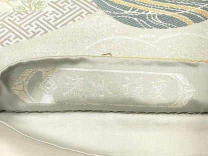 平和屋着物◎六通柄袋帯　唐織　流水調度　銀糸　正絹　逸品　DABI3722ya