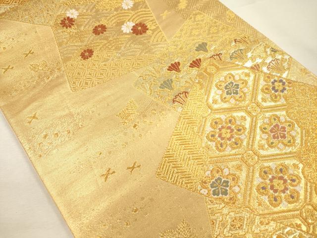 平和屋着物◎六通柄袋帯　唐織　色紙重ね花文　金糸　正絹　逸品　DABI3723ya