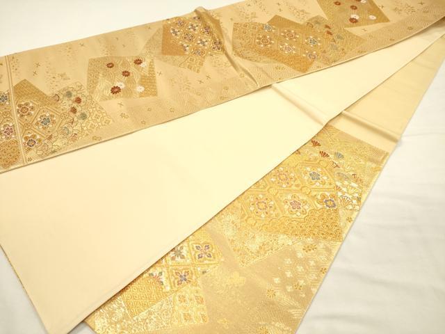 平和屋着物◎六通柄袋帯　唐織　色紙重ね花文　金糸　正絹　逸品　DABI3723ya