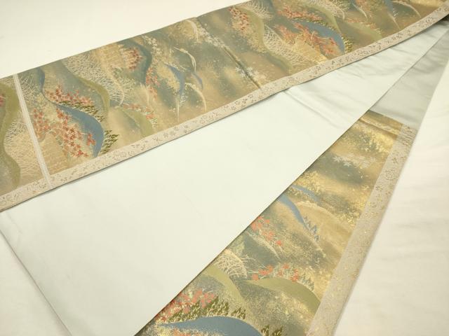 平和屋着物◎西陣　服部織物謹製　六通柄袋帯　風景文　金糸　正絹　逸品　DABI3726ya