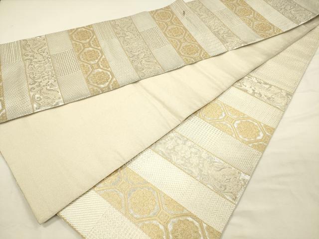 平和屋着物◎六通柄袋帯　横段花文　金銀糸　正絹　逸品　DABI3727ya