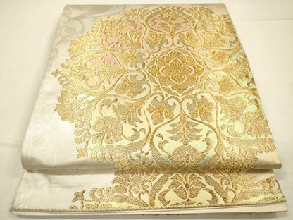 平和屋着物◎六通柄袋帯　正倉院花文　金糸　正絹　逸品　DABI3728ya