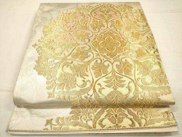 平和屋着物◎六通柄袋帯　正倉院花文　金糸　正絹　逸品　DABI3728ya