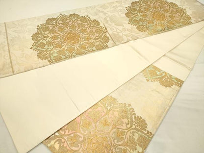 平和屋着物◎六通柄袋帯　正倉院花文　金糸　正絹　逸品　DABI3728ya