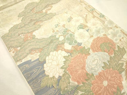 平和屋着物◎太鼓柄袋帯　花鳥文　金糸　引箔　正絹　逸品　DABI3729ya