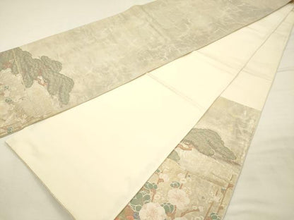 平和屋着物◎太鼓柄袋帯　花鳥文　金糸　引箔　正絹　逸品　DABI3729ya