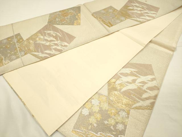 平和屋着物◎六通柄袋帯　色紙重ね飛鶴花文　金銀糸　正絹　逸品　DABI3731ya