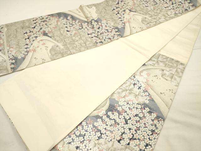 平和屋着物◎六通柄袋帯　唐織　流水桜花文　全面プラチナ箔　正絹　逸品　DABI3738ya