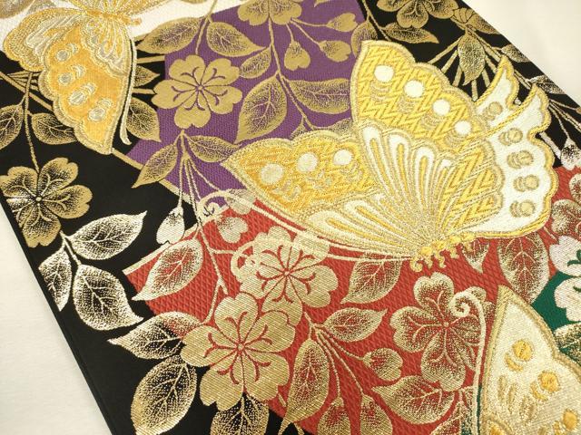 平和屋着物◎六通柄袋帯　唐織　舞蝶文　金銀糸　正絹　逸品　DABI3739ya