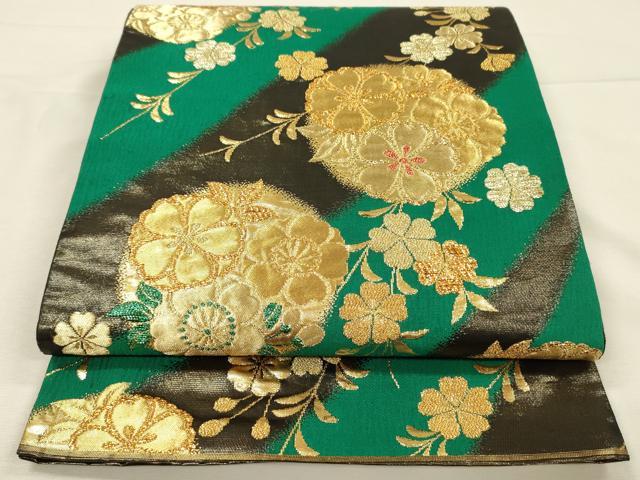 平和屋着物◎六通柄袋帯　草花文　金糸　正絹　逸品　DABI3742ya