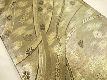 平和屋着物◎両面　六通柄袋帯　舞蝶花文　金糸　正絹　逸品　DABI3743ya