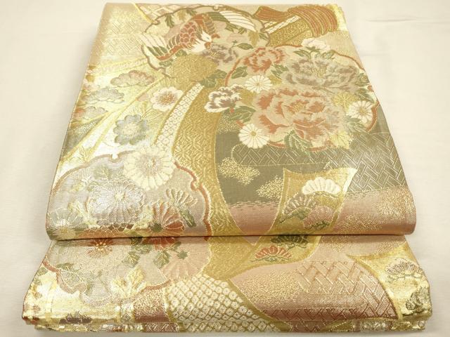 平和屋着物◎佐賀錦　六通柄袋帯　束ね熨斗雪輪花鳥文　金糸　正絹　逸品　DABI3745ya