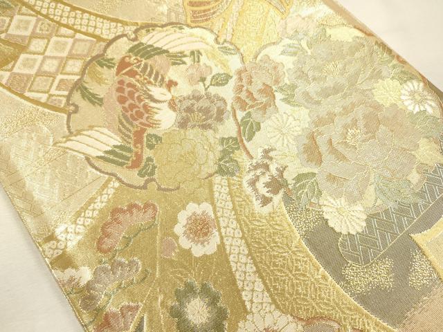 平和屋着物◎佐賀錦　六通柄袋帯　束ね熨斗雪輪花鳥文　金糸　正絹　逸品　DABI3745ya