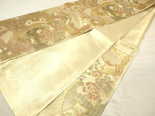 平和屋着物◎佐賀錦　六通柄袋帯　束ね熨斗雪輪花鳥文　金糸　正絹　逸品　DABI3745ya
