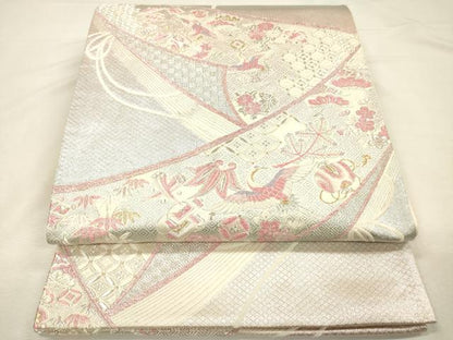 平和屋着物◎六通柄袋帯　宝尽くし　花鳥文　金銀糸　正絹　逸品　DABI3748ya