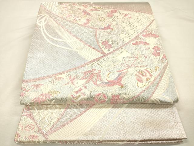 平和屋着物◎六通柄袋帯　宝尽くし　花鳥文　金銀糸　正絹　逸品　DABI3748ya